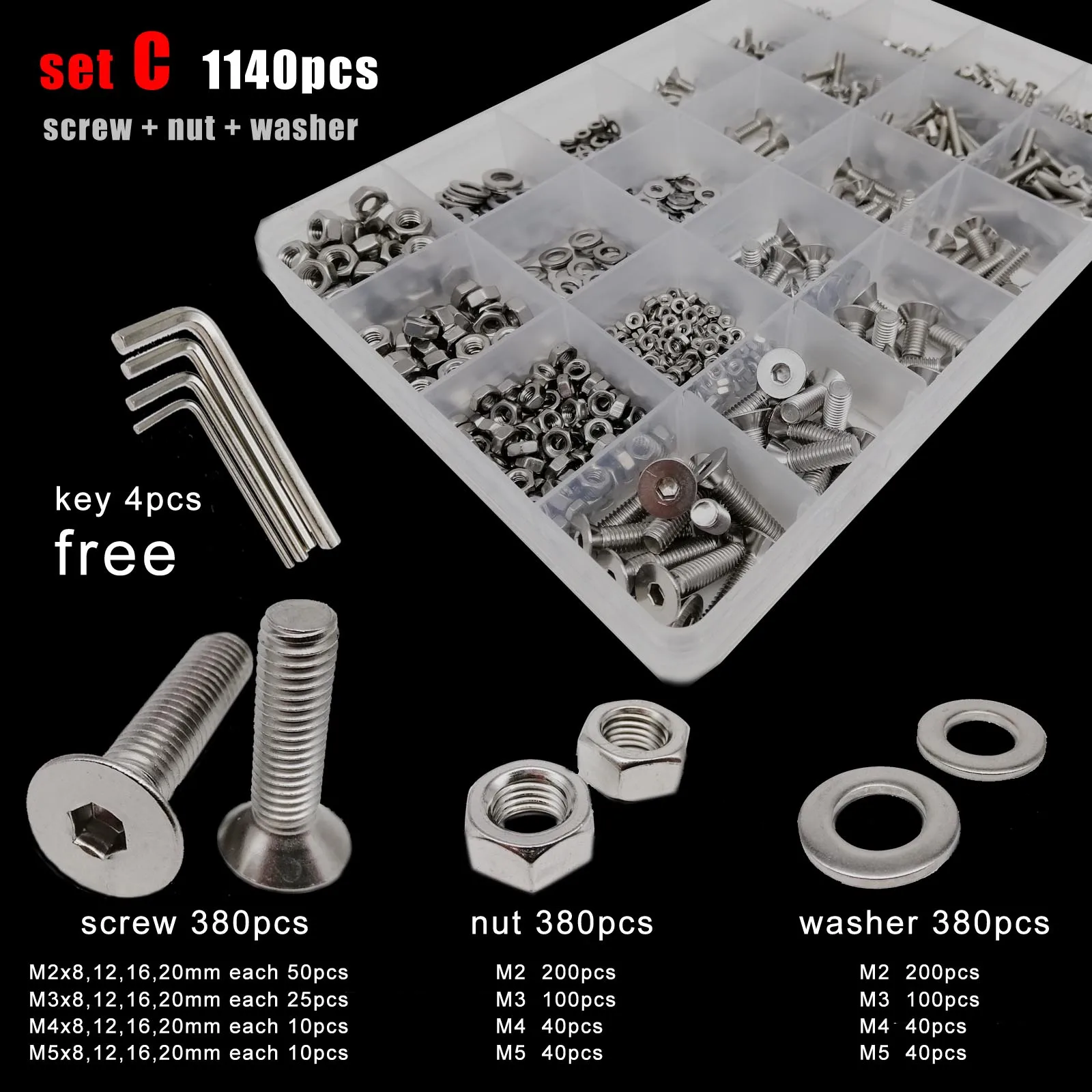 400/1140 шт. Шестигранная головка из нержавеющей стали|Винты| |