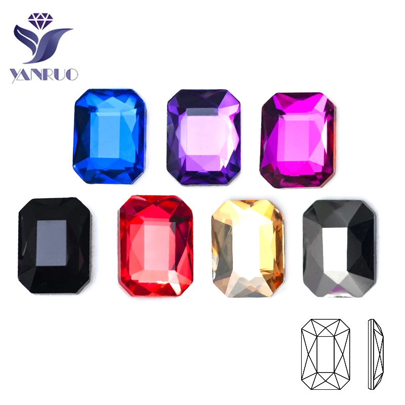 

YanRuo 20pcs 6x8mm Nail Art Octagon Crystal Glass diamond jewelry Flat bottom shaped Diamond Nails Decorations