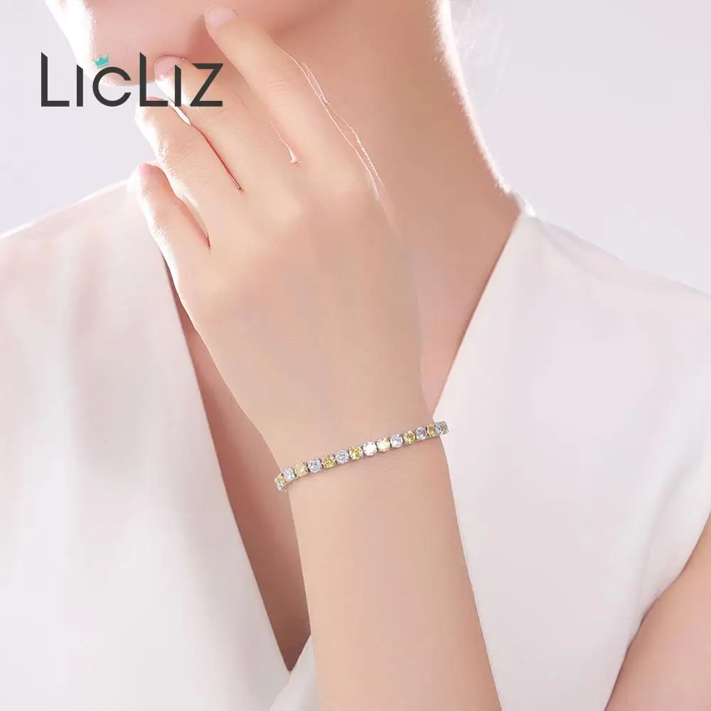 Модный женский теннисный браслет LicLiz с прозрачными жёлтыми кристаллами циркона