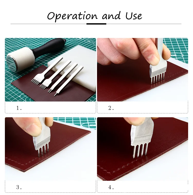 

3/4/5/6mm Leather Craft Tool Spacing Punch Tool Leather Hole Punches Tool Lacing Stitching Chisel Set DIY Hole Prong Craft Tools