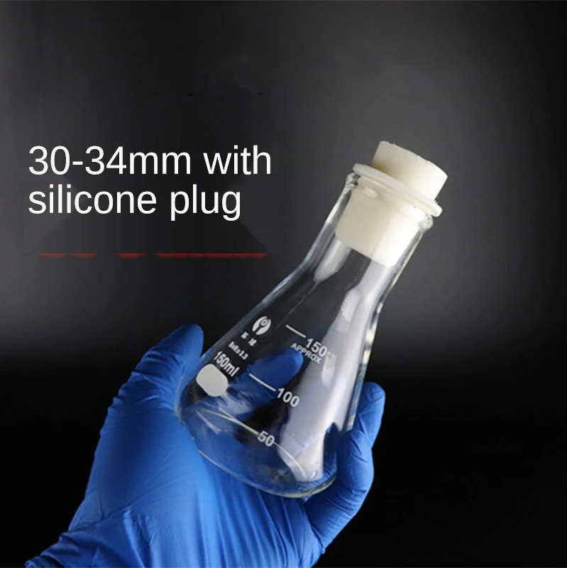

Conical Borosilicate Glass Erlenmeyer Flask with Rubber Stopper 50-1000ml Laboratory Chemical Equipment