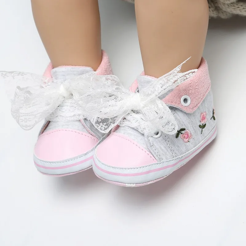 

Baby Toddler Shoes Newborn Princess Shoes Girls Embroidery Floral Infant Soft Mesh Tie Shiny Shoes First Walkers 0-18M