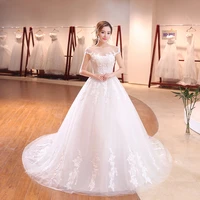 wedding dress embroidery empire short sleeves o neck backless floor length luxurious tulle plus size women wedding gowns g041