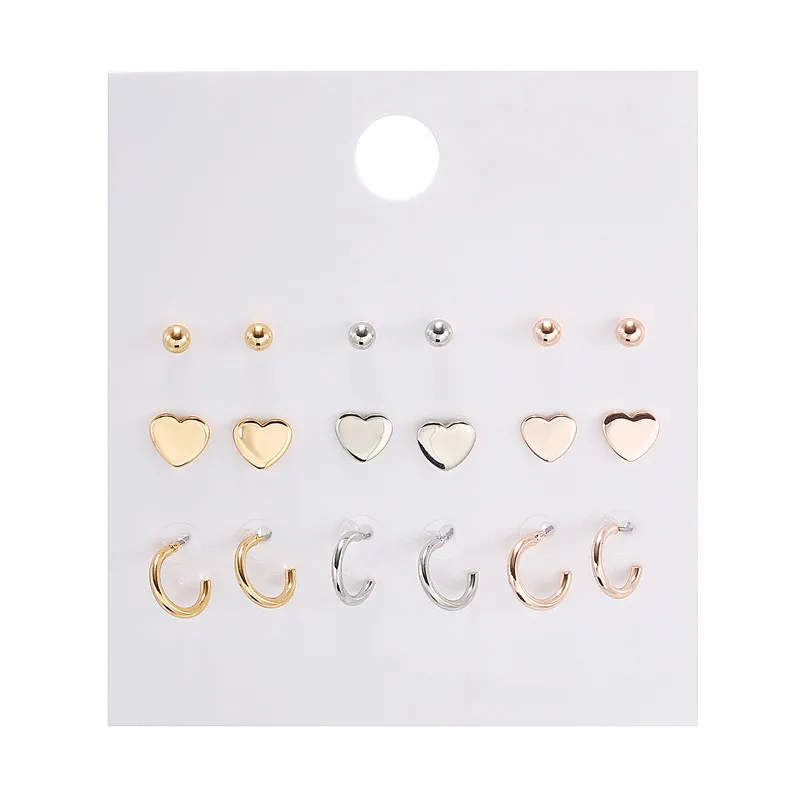 9 пар/компл. милое Смешанное золотое сердечко серебряного цвета круглые серьги