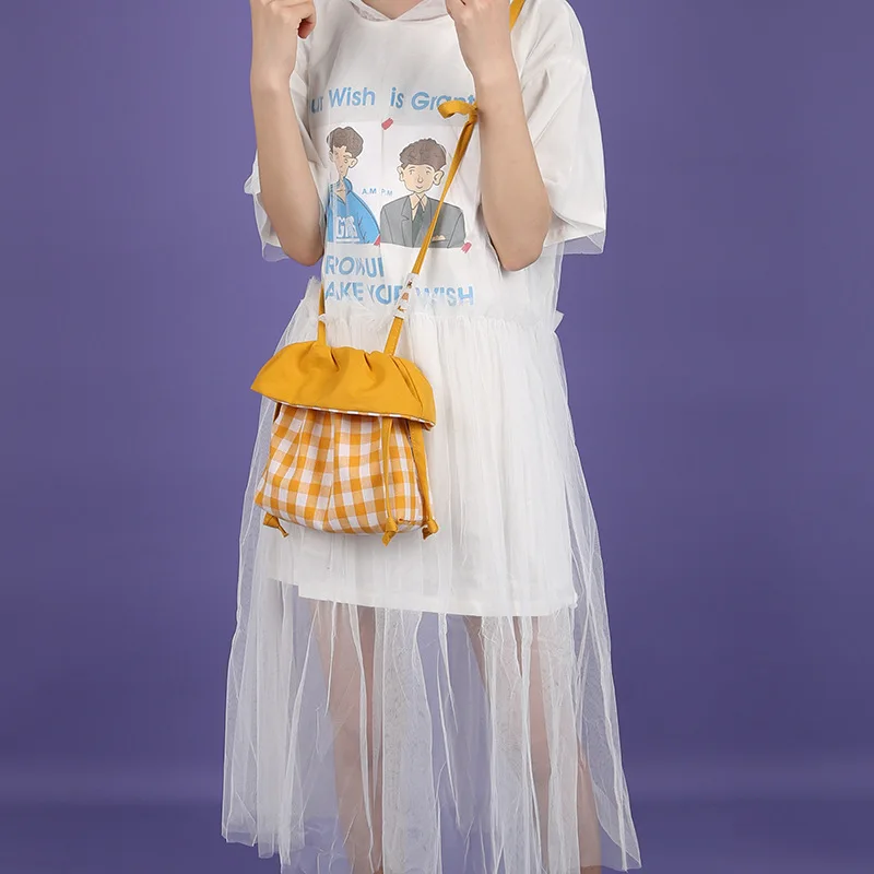 Youda новый оригинальный сплошной цвет решетка японская сумка-ведро в студенческом