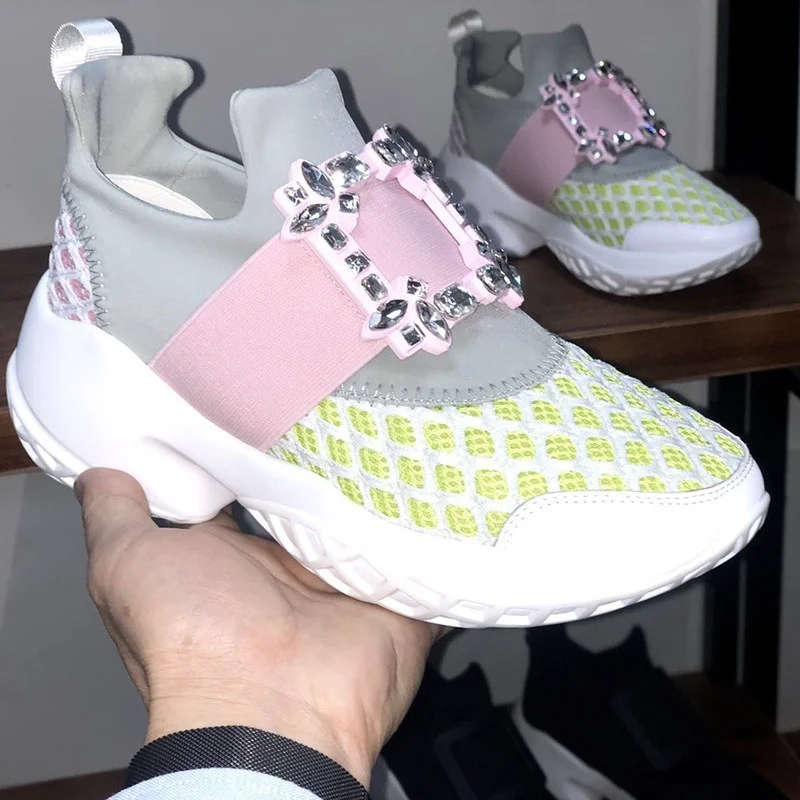 

Crustal Platform Sneakers Women Flats Breathable Casual Shoes Flats Wedges Sneakers for Women Mesh Leisure Sport Shoes Rhineston