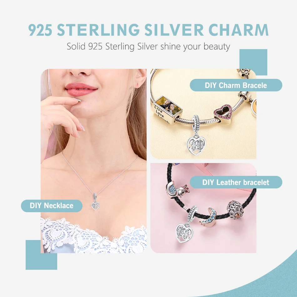 

ELESHE Trendy 100% 925 Sterling Silver 30 Years Old Heart Dangle Charm for Women fit Original Bracelets Beads Silver DIY Jewelry