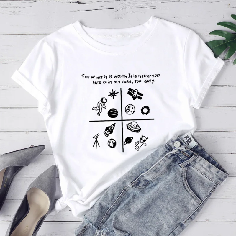 

2020 new women's tops casual cotton personality round neck sea animal printed short-sleeved t-shirt White