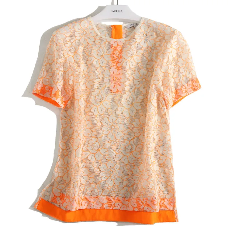 

New bright colors to fashion as small sexy hollow out perspective VC0G1467 bud silk unlined upper garment of a T shirt