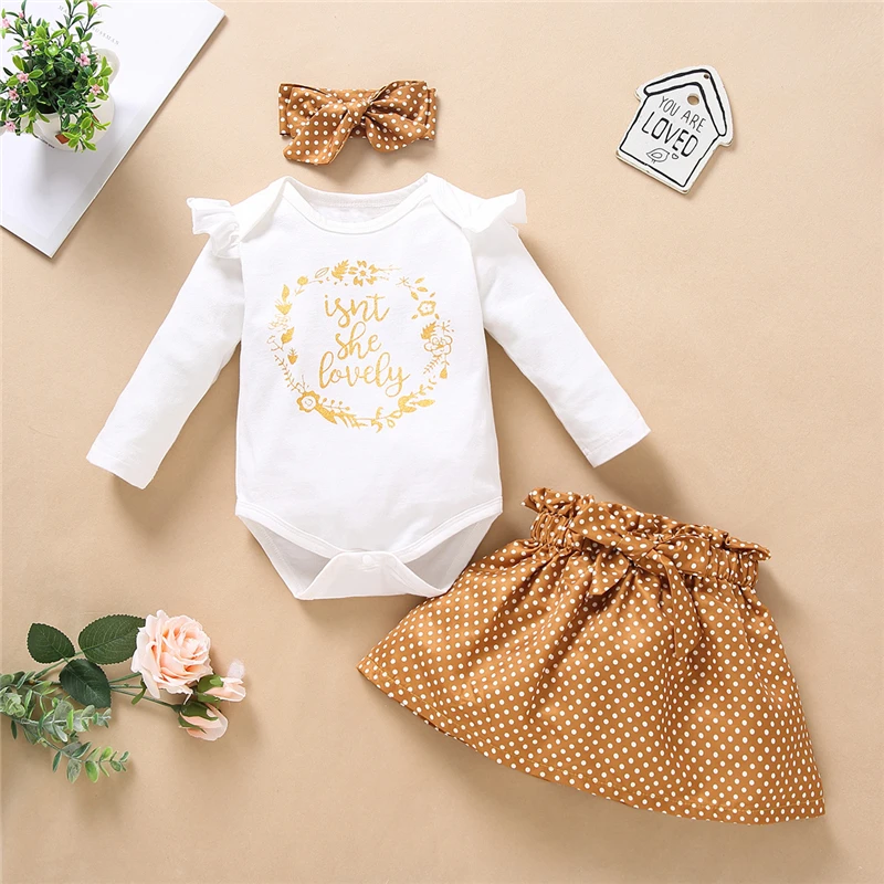 

Children's long-sleeved polka-dot suit dress romper skirt flower head suit