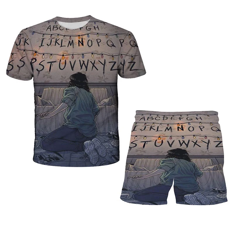 

Summer T-shirt Set Boy Top + Shorts 2-piece Set Girl Suit Strange Things T-shirt Designer 3D Printed Costume Kids Toddler Suit