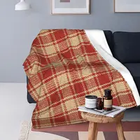 Red And Natural Plaid Blanket Flannel Summer Retro Multifunction Ultra-Soft Throw Blanket for Bed Outdoor Rug Piece