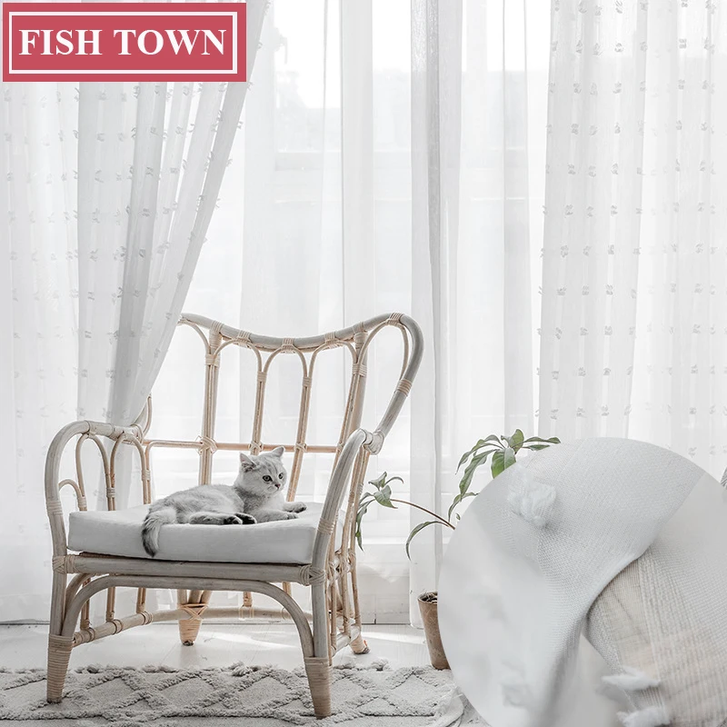 Белые тюлевые шторы с острыми носками FISH TOWN современные занавески для гостиной