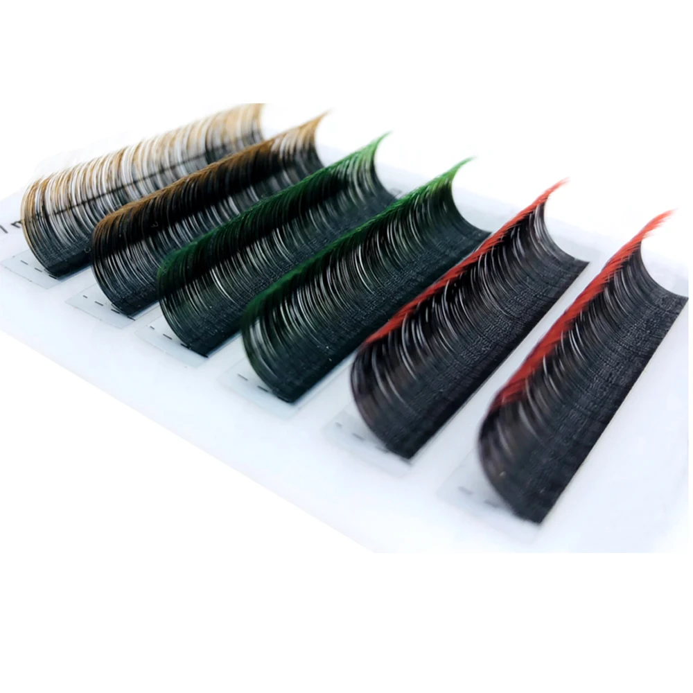 

HIMEECIL12Rows Ombre Colored Lashes Individual Eyelash Red Green Blue Purple Faux Mink Color Eyelash Extension for Makeup Tool