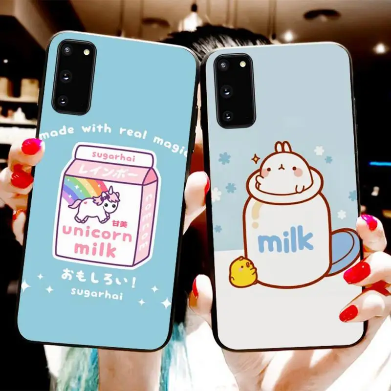 

Kawaii Japanese Strawberry Milk Drink Bottle Phone Case For Samsung S20 S10 S8 S9 Plus S7 S6 S5 Note10 Note9 S10lite