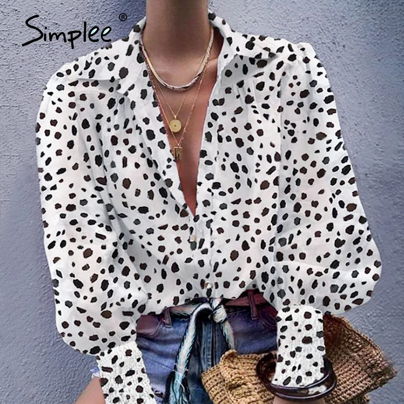 Женская блузка с длинным рукавом Simplee белая Повседневная офисная леопардовым