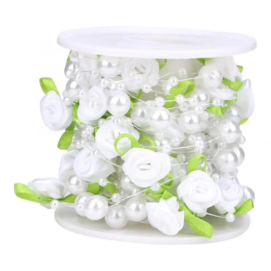 Rose Pearl Garland 5m/roll Green Leaf Artificial String Beads DIY Wedding Decoration | Дом и сад