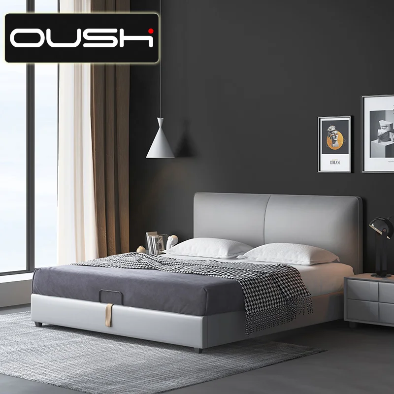 

Nordic leather bed small family 1.8m double bed thin bedside wedding bed modern simple bed master bedroom luxury leather bed