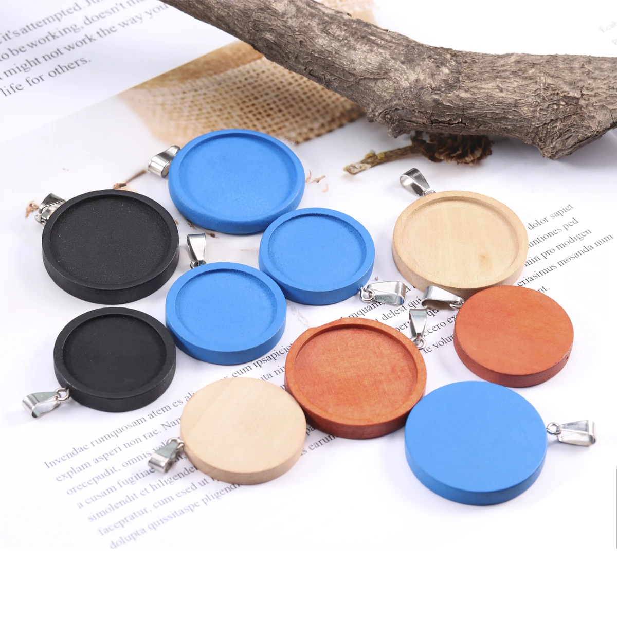 

DC Wooden Round Base Pendant Necklace DIY Jewelry Making Cabochon Base 30 25mm Inner Size Plated Crafts Setting