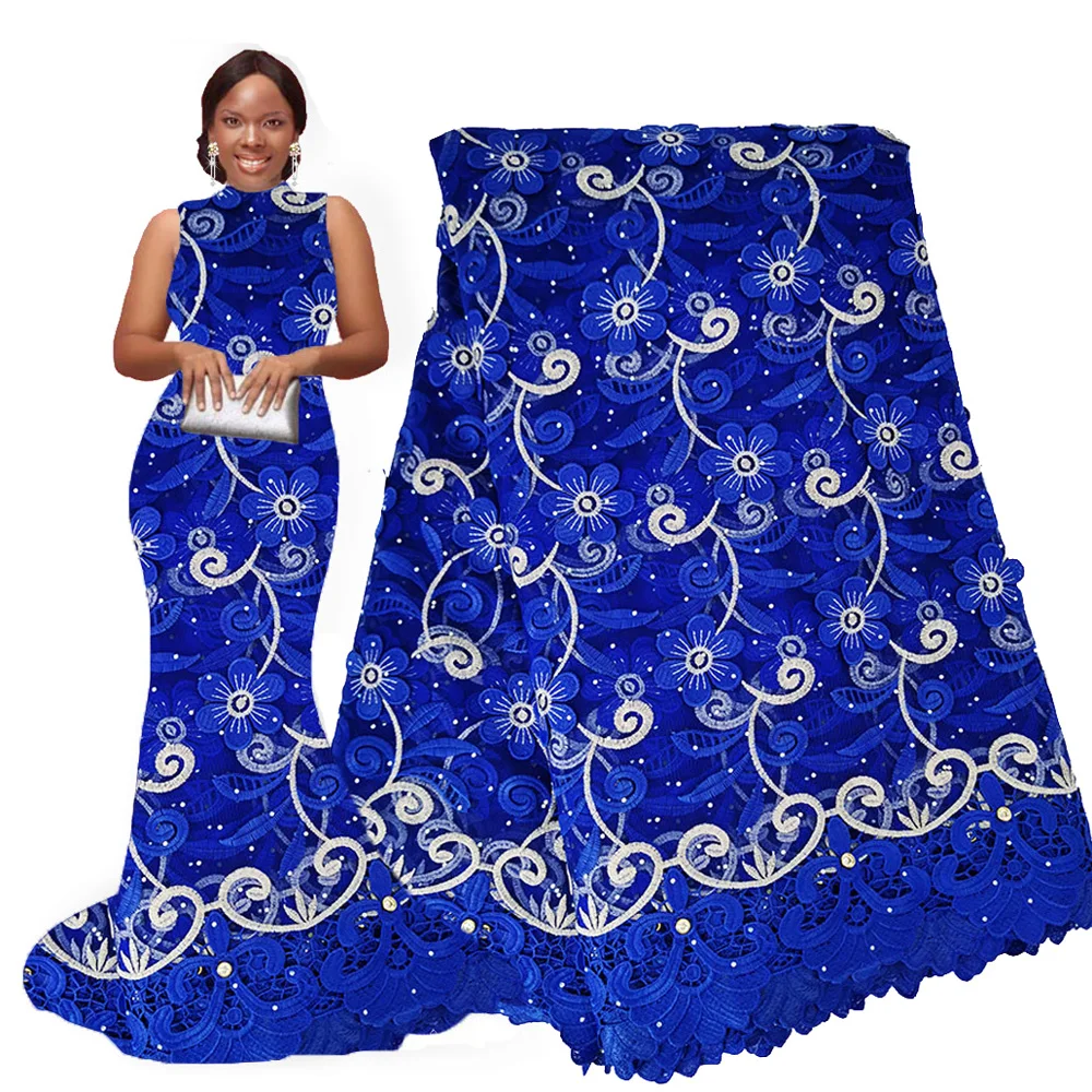 Африканская Кружевная Ткань 5 ярдов хлопок французский вышитые Стразы кружевная