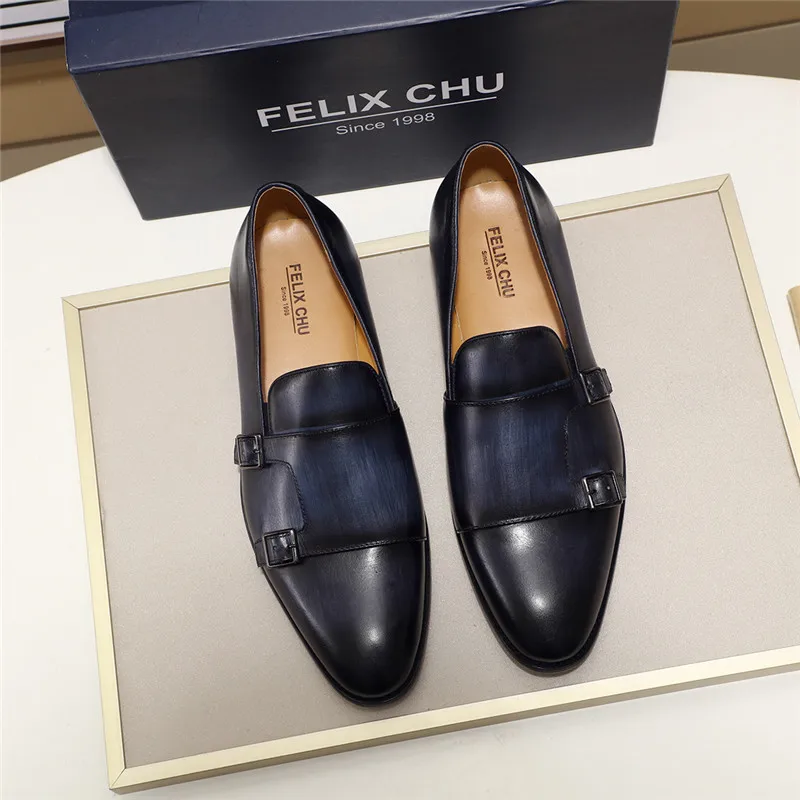 Handmade Men's Dress Shoes Mens Leather Casual Double Buckles Monk Strap Loafer Slip-On Men for Formal Wedding Party | Обувь