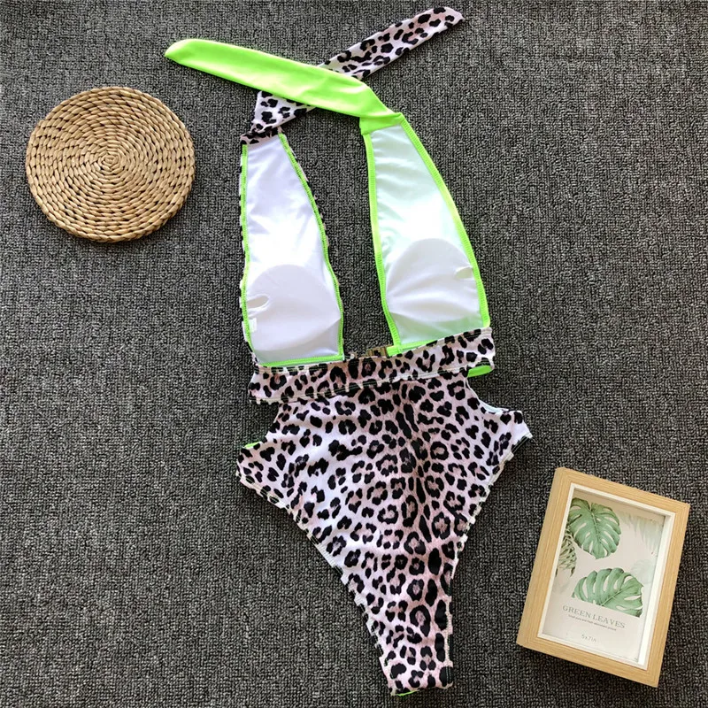 Сексуальный женский комбинезон с V образным вырезом и леопардовым принтом