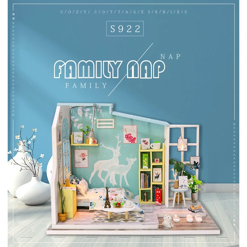 

Новый 3D деревянный кукольный дом Вилла мебель DIY Миниатюрная модель светодиодный светильник деревянный кукольный домик рождественские под...