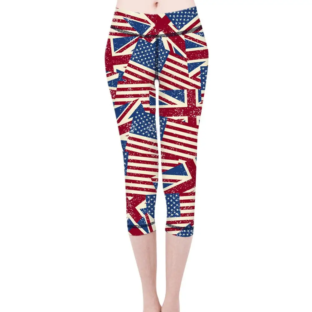 Штаны для йоги с принтом флага США женские спортивные Леггинсы эффектом пуш-ап