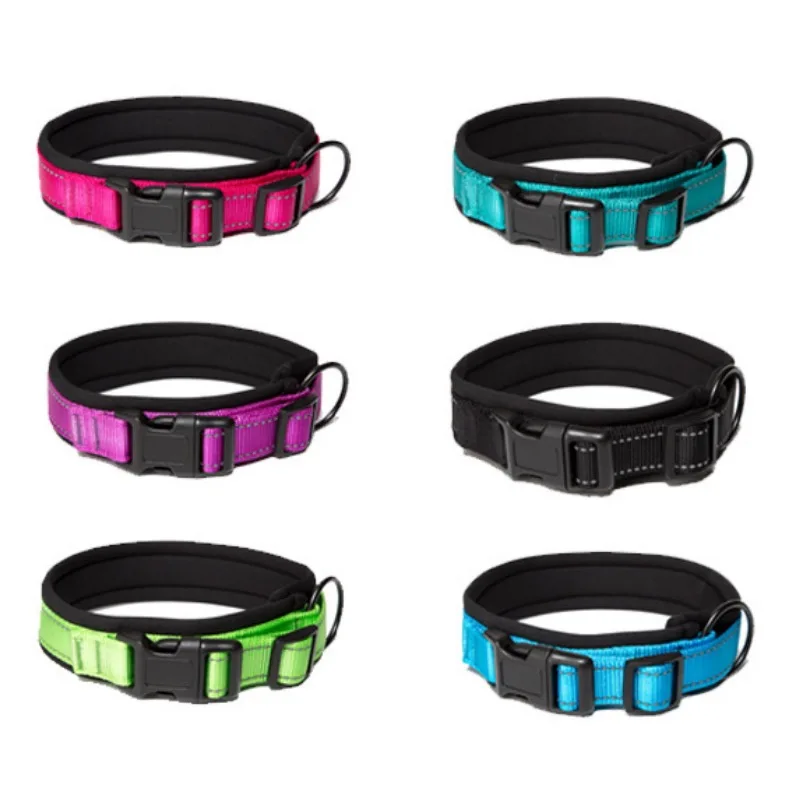 

Dog Collar Cat Neck Strap Reflective Stitching Two Layers Nylon Metal Loop Seatbelt Buckle Adjustable for Small Medium Large Pet