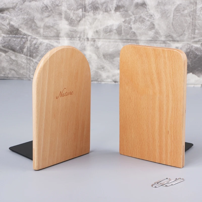 

Nature Wooden Desktop Organizer Desktop Office Home Bookends Anti-skid Book Ends Stand Holder Shelf