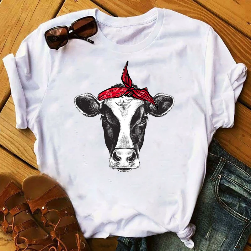 

Women 2021 Print Skull Flower Heifer Bull Cattle Clothing Lady Womens Top T Shirt T-shirts Ladies Graphic Female Tee T-Shirt