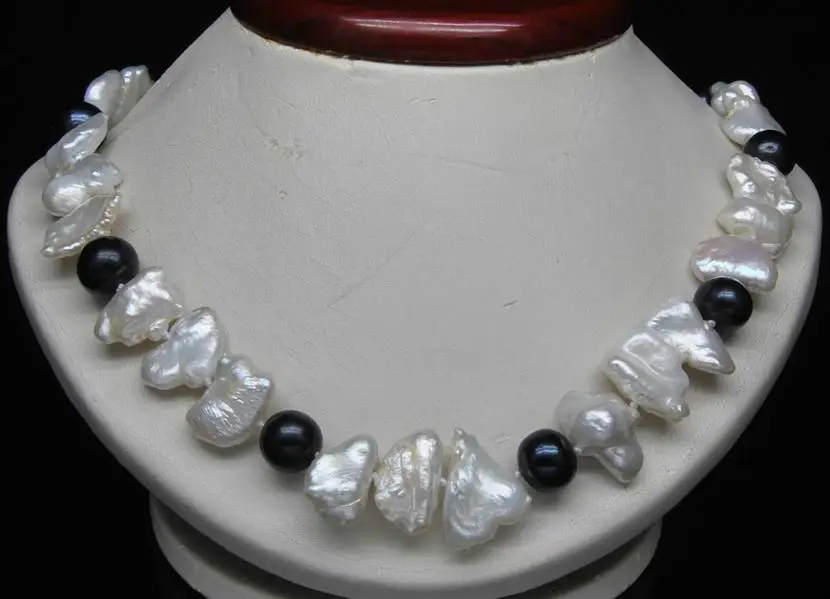 

HABITOO Natural White Biwa Pearl 9-10mm Round Black Pearl Necklace 18'' Jewelry Chains Necklace for Woman жемчужное ожерелье