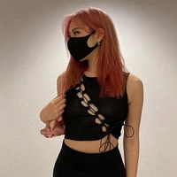 e girl fashion hollow out bandage black crop tops mall goth y2k lace up ribbed o neck sleeveless tank tops streetwear 2021 new