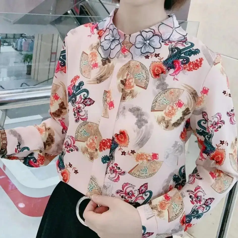 

2021 spring and autumn new style temperament top long sleeve western style loose chiffon shirt women's fashion shirt