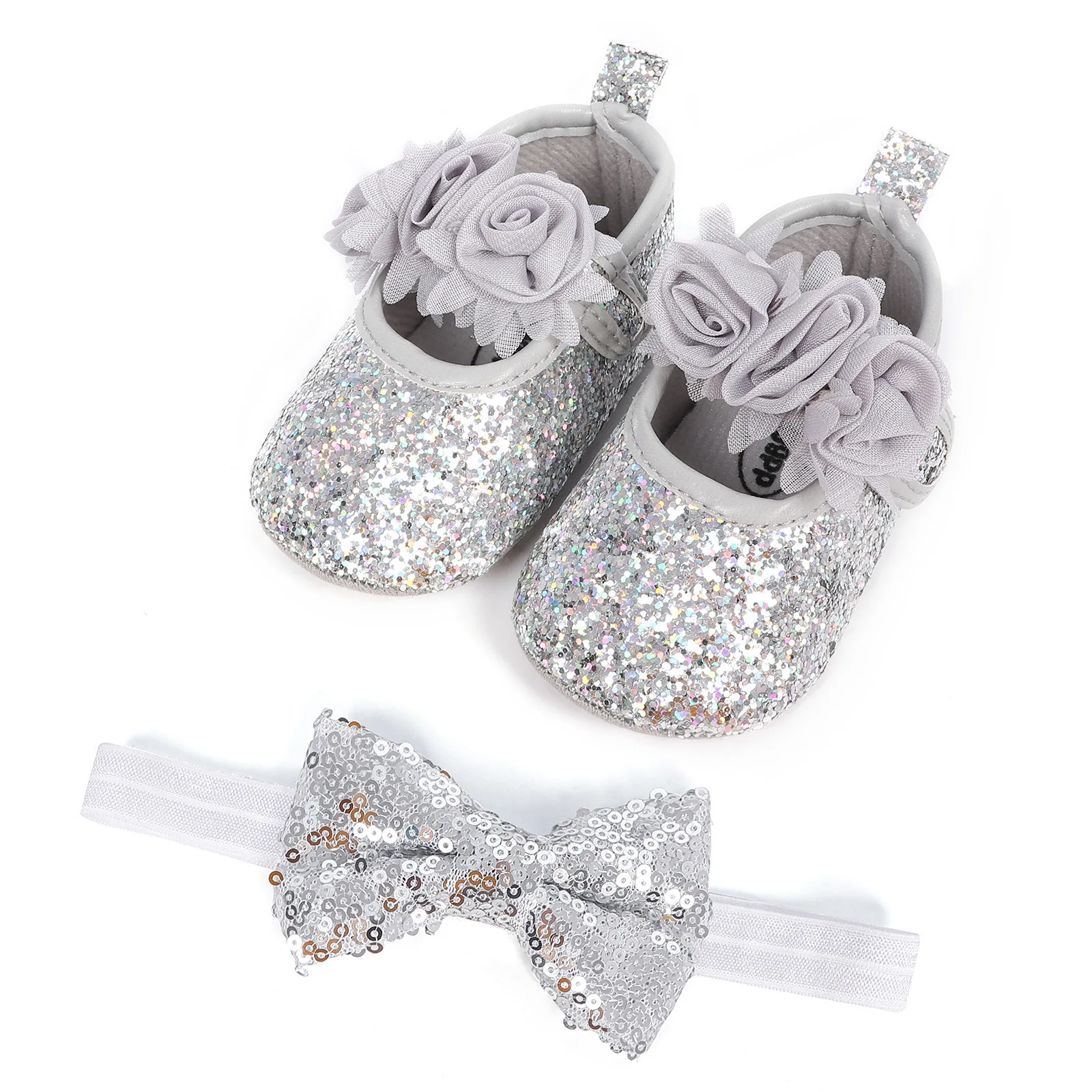 

Демисезонная обувь для новорожденных принцесс с блестками на плоской подошве, украшение, ободок для волос, костюмы для косплея Золушки из а...