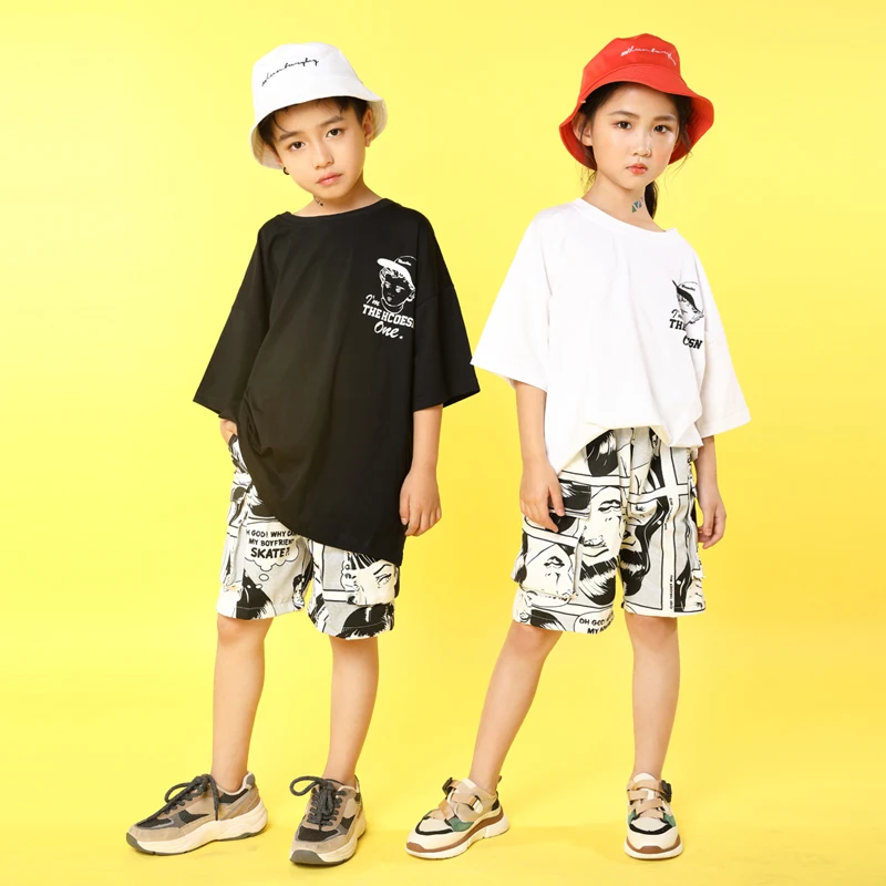 Детская одежда в стиле хип-хоп белые повседневные футболки топы штаны для