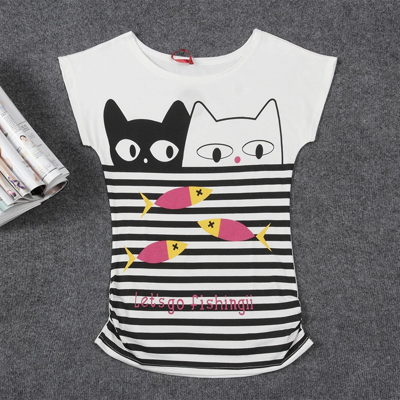 

2020 Top Selling Women White T-shirt Short Sleeve Fashion Spring Summer Animal Floral Printed Female Girl Students Cotton Tshirt