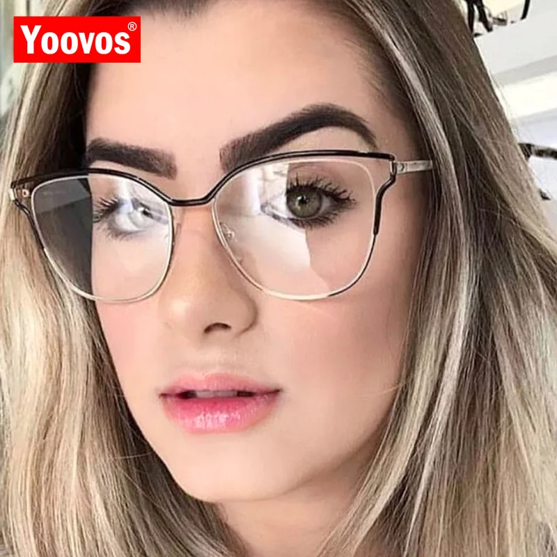 

Yoovos 2021 Glasses Frame Luxury Flat Mirror Eyeglasses For Women Square Blue Light Metal Frame Okulary Retro Lentes De Mujer