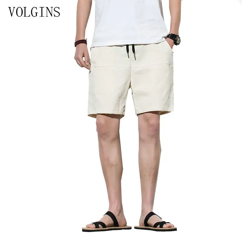 Шорты мужские повседневные льняные уличная одежда однотонные хлопковые пляжные
