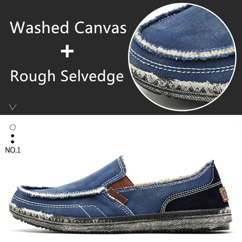 YEINSHAARS Men Classic Canvas Shoes Casual Sneakers Men's Lazy Moccasin Slip On Loafer Washed Denim Flat | Обувь