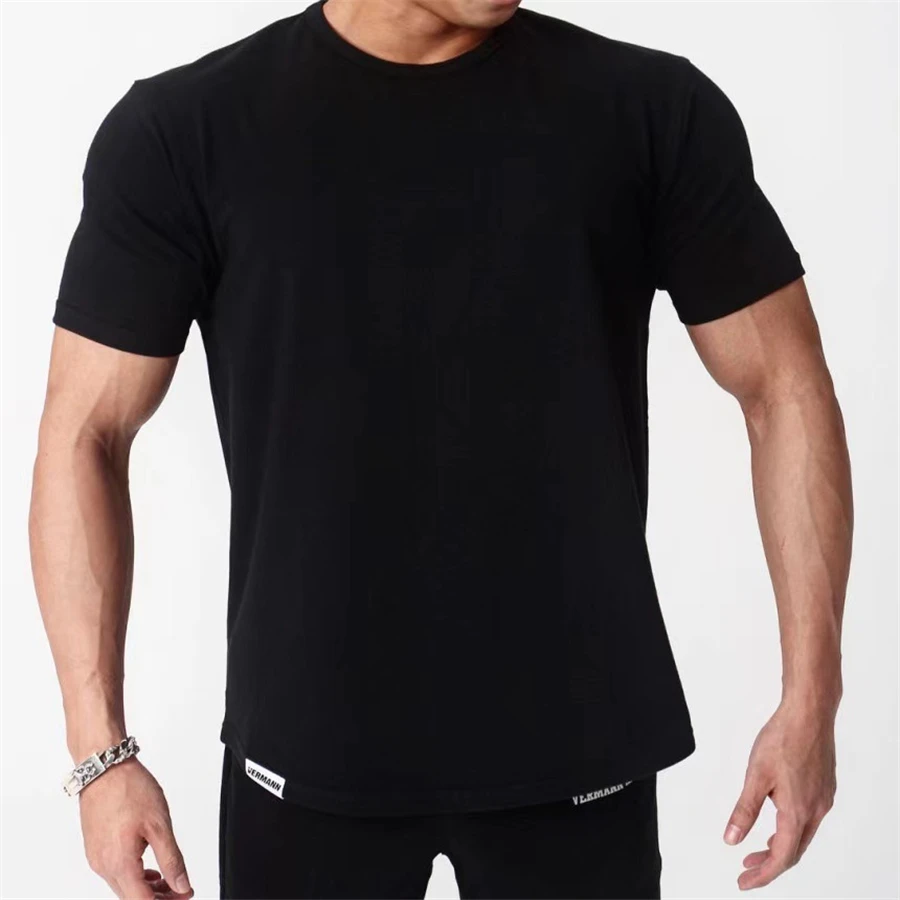 

2021 Men cotton T-Shirt O-Neck Short Sleeve printing sport Quick Dry brand Slim Fit shirt bodybuilding fitness Running clothing