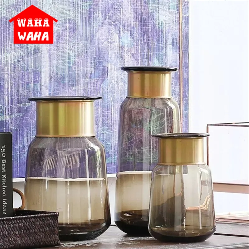 Скандинавская бронзовая стеклянная ваза Настольная Ваза Гидропонные прозрачные