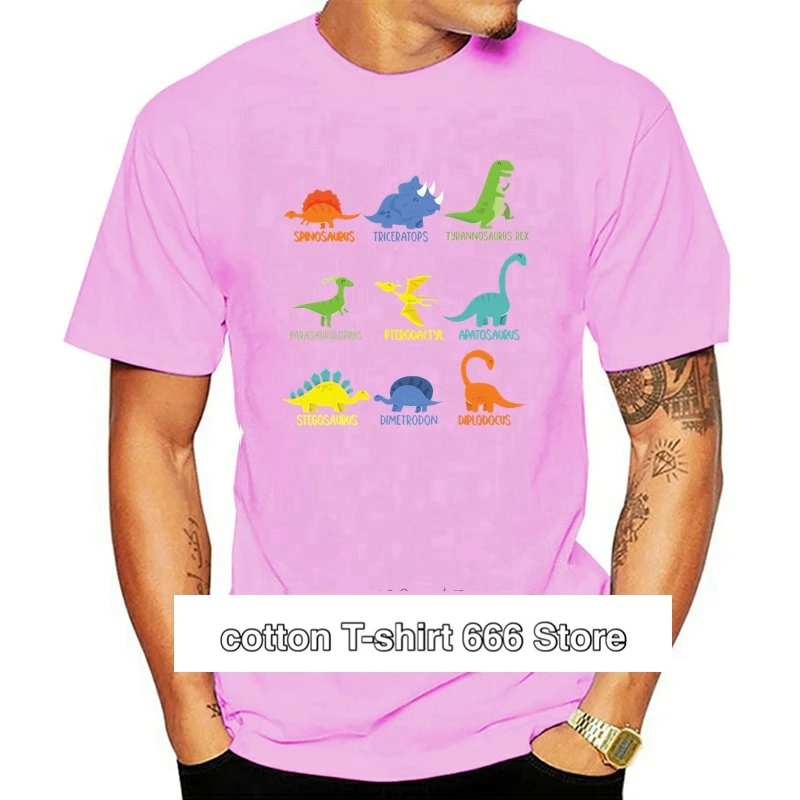 

Cute Dinosaur Guide Graphic T-Shirt With Dino Names Printed Round Men T Shirt Cheap Price Top Tee Solid Color