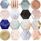 Одноразовая посуда из розового золота в полоску, праздничный декор для свадьбы, дня рождения, вечеринки, праздника для будущей мамы, бумажные тарелки