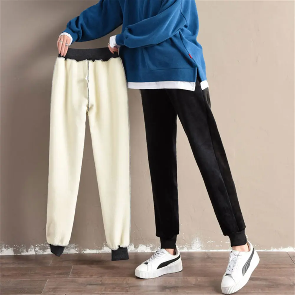 

Winter Women Fleece Sweatpants Warm Faux Lamb Lining Pencil Pants Flexible Jogger Trousers Velvet Fluffy Sweatpant
