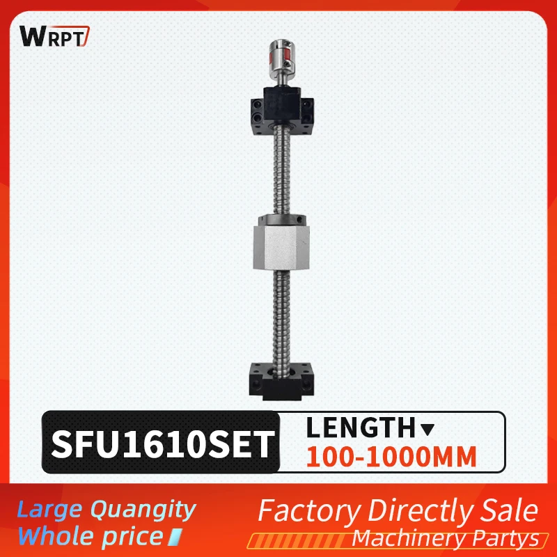 

High quality set SFU1610 SFU1610-3 waist DFU1610 double nut ball screw C7,100mm-1000mm + BKBF12 + DSG16H + XB25 * 30 coupling