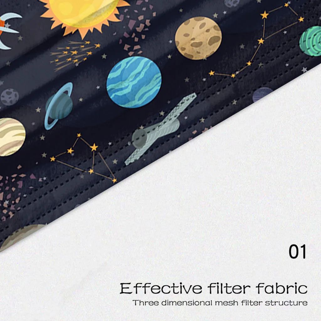 

50pcs Children's Mask Planet Space Print Disposable Mask For Kid Child 3ply Earhook Protective Mask Mascarilla Masque Tissu