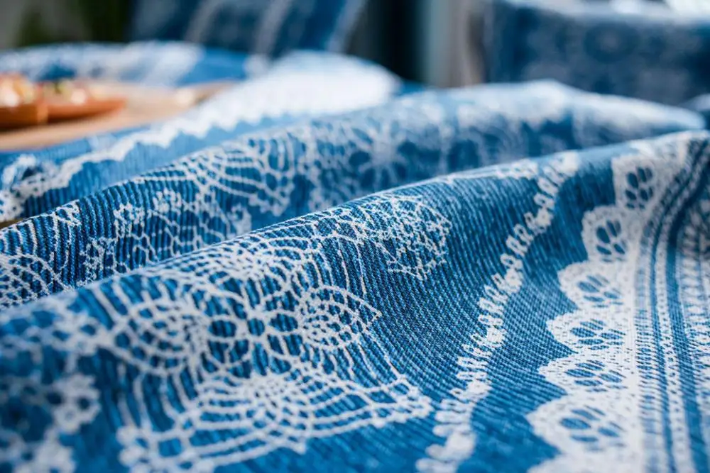 Ретро синий кружево печатных хлопок лен льняная скатерть Европа прямоугольник