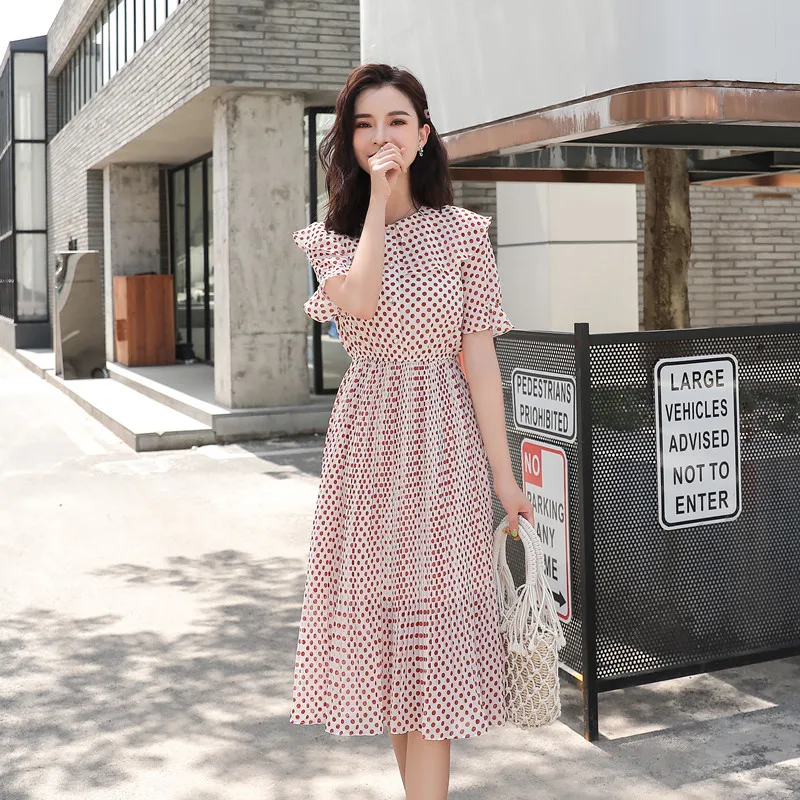 Платье женское шифоновое в горошек модное винтажное повседневное