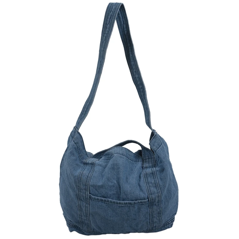 

Denim Slouch Bag Casual Jean Fabric Handbag Leisure Korean Style Fashion Japanese Fashion Messenger Top-Handle Bag